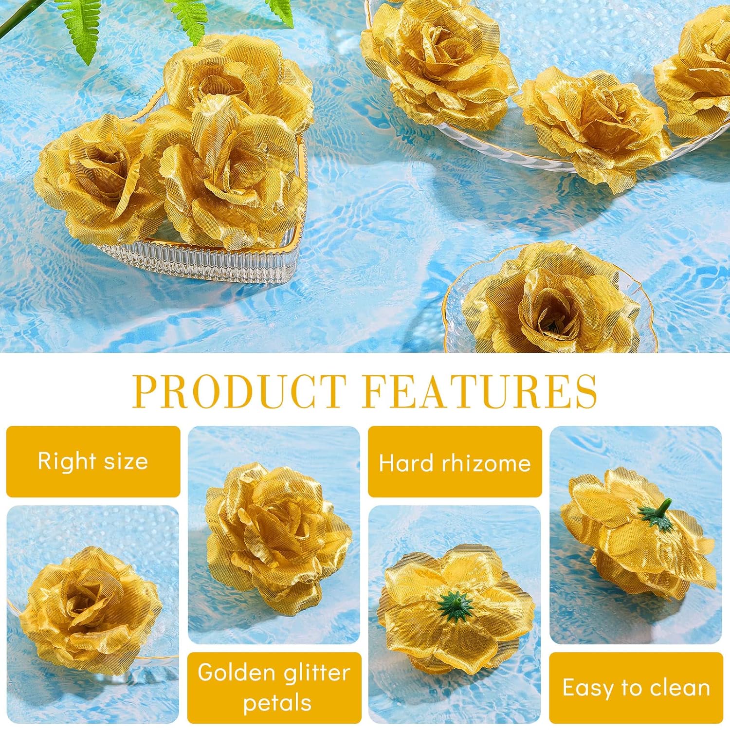 100 Pieces Artificial Roses Head Fake Silk Rose 3 Inch Diy Fake Roses Silk Rose Shape Flowers For Valentine Wedding Flower Wall Diy Crafts Bouquet Decoration (Gold)