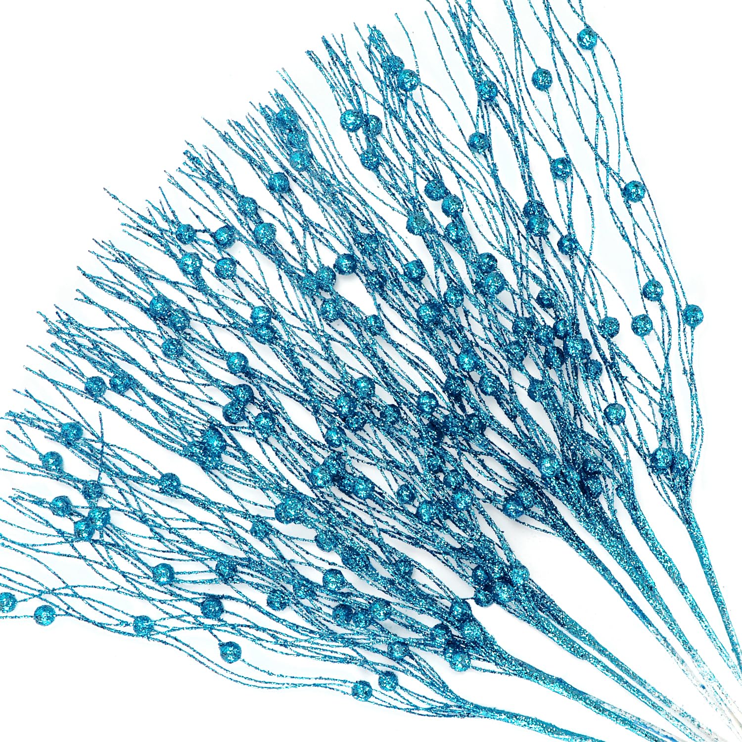 10 Pcs Artificial Glitter Berry Stems For Christmas Tree Picks Curly Sprays Faux Glitter Berry Branches Christmas Tree Twigs Filler Decorations Festival Wreath Supplies Table Centerpiece (Blue, 10)