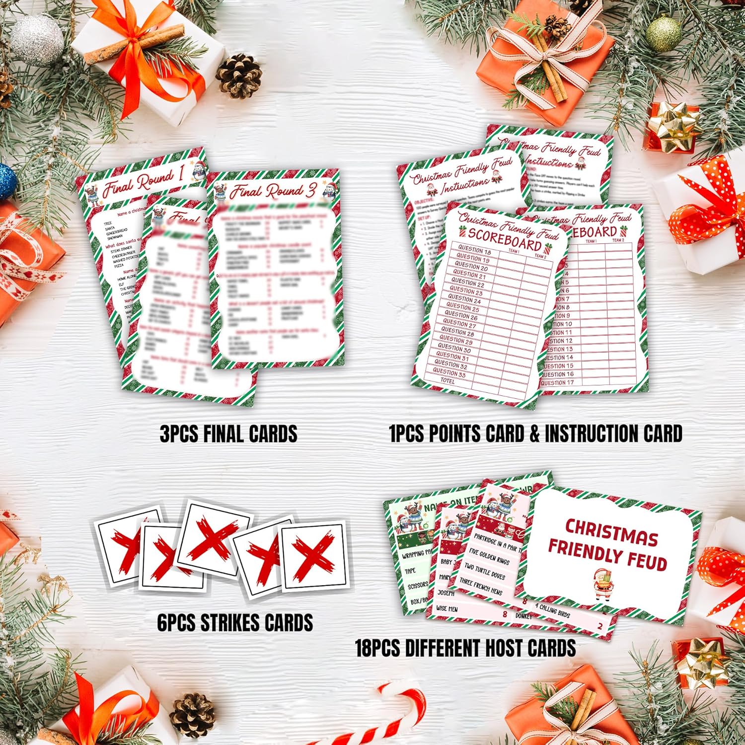 Christmas Friendly Feud Game, Funny Christmas Party Games, Friendly Feud Trivia Quiz For Family, Winter Xmas Holiday Party Supplies For Adults -10