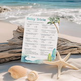 Beach Surf Theme Baby Shower Games — Baby Trivia Game — Pack Of 25, Summer Blue Ocean Surfing, Fun Baby Facts Game Shower Activity, Gender Neutral Couples Shower Co-Ed Shower G940-Trv