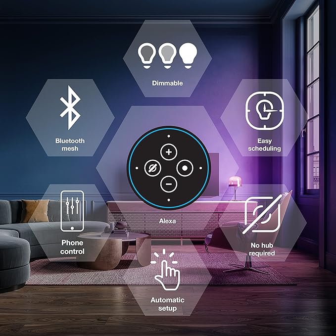 Smart+ Bluetooth Mesh A19 LED Light Bulbs 2 Pack 60W Equivalent Color Changing Dimmable Alexa Compatible