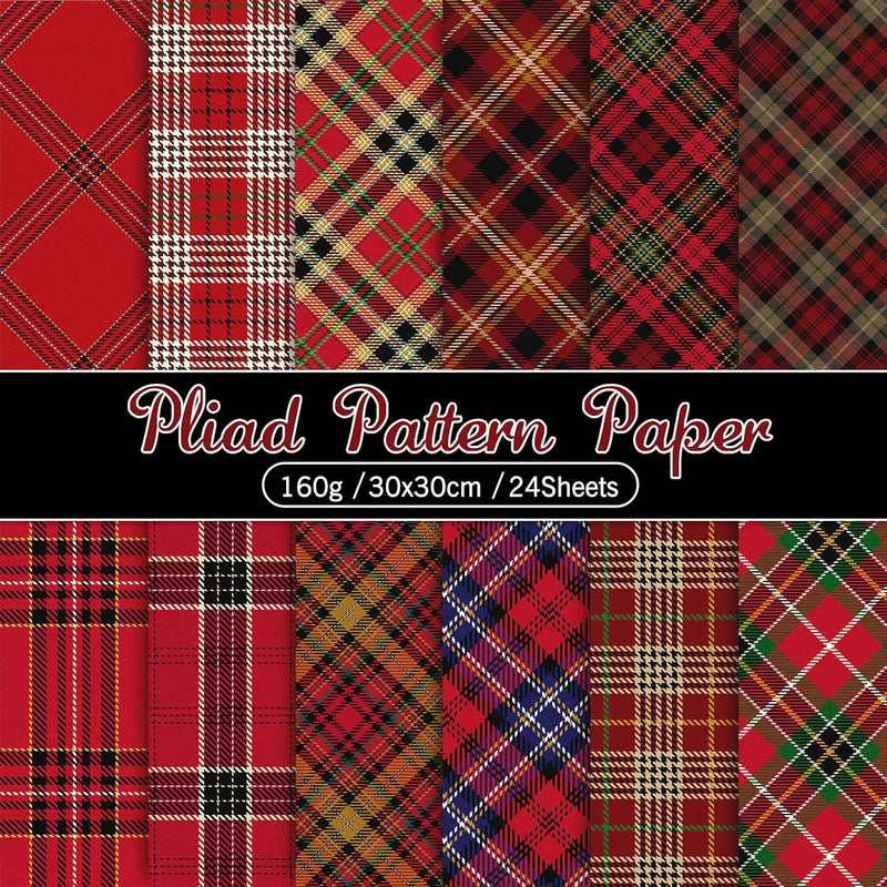 24 Pack Christmas Pattern Paper 30X30Cm Red Scottish Plaid Scrapbook Paper 12