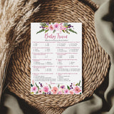 Girl Baby Shower Games — Baby Trivia Game — 25 Guests, Fun Facts Pink Floral Flowers, Garden Boho Chic Gender Reveal Party Couple Shower Activityg140-Trv-1