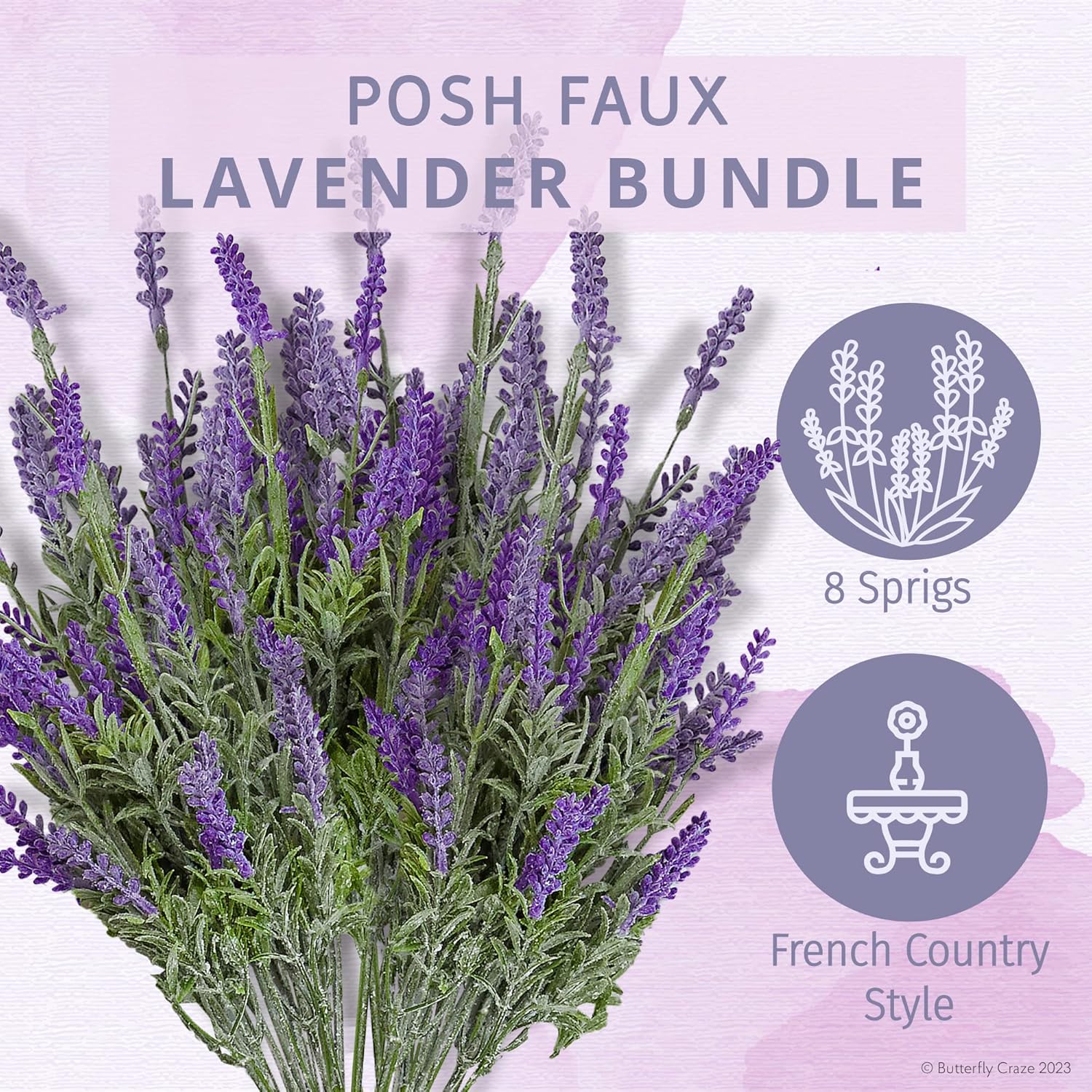 Lifelike Artificial Lavender Plants - Perfect For Crafting, Home Decor, And Weddings, Pair With Fake/Dried Flowers Like Purple Roses, Nearly Natural Faux Silk Flowers, 8-Piece Bundle
