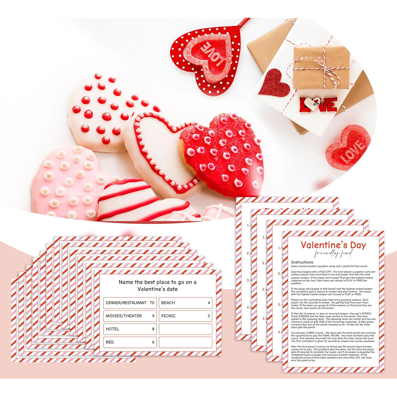 Valentine'S Day Family Feud Game,Funny Valentine'S Day Party Games, Valentine'S Day Trivia Game, Family Feud Quiz Holiday Games For Groups Qrj-Ff01