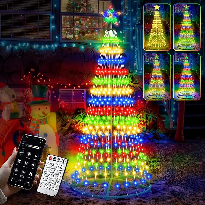 30+ Modes Smart Prelit Christmas Cone Tree With Lights - 6Ft 296 Led App Control Color Changing Light Show Trees With Remote Timer Music Sync For Indoor Outdoor Yard (Green Body)