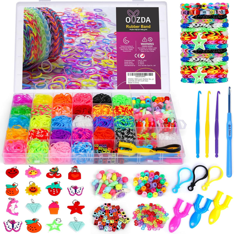 1800+ Rubber Band Bracelet Kit With A Metal Crochet Hook, 28 Colors Loom Brace