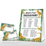 What'S Your Dinosaur Name Game - Gold Jungle Birthday Party Games For Boys - Family School Classroom Activity - 1 Standing Sign And 30 Stickers - Kids Dino Party Supplies Decorations(03)