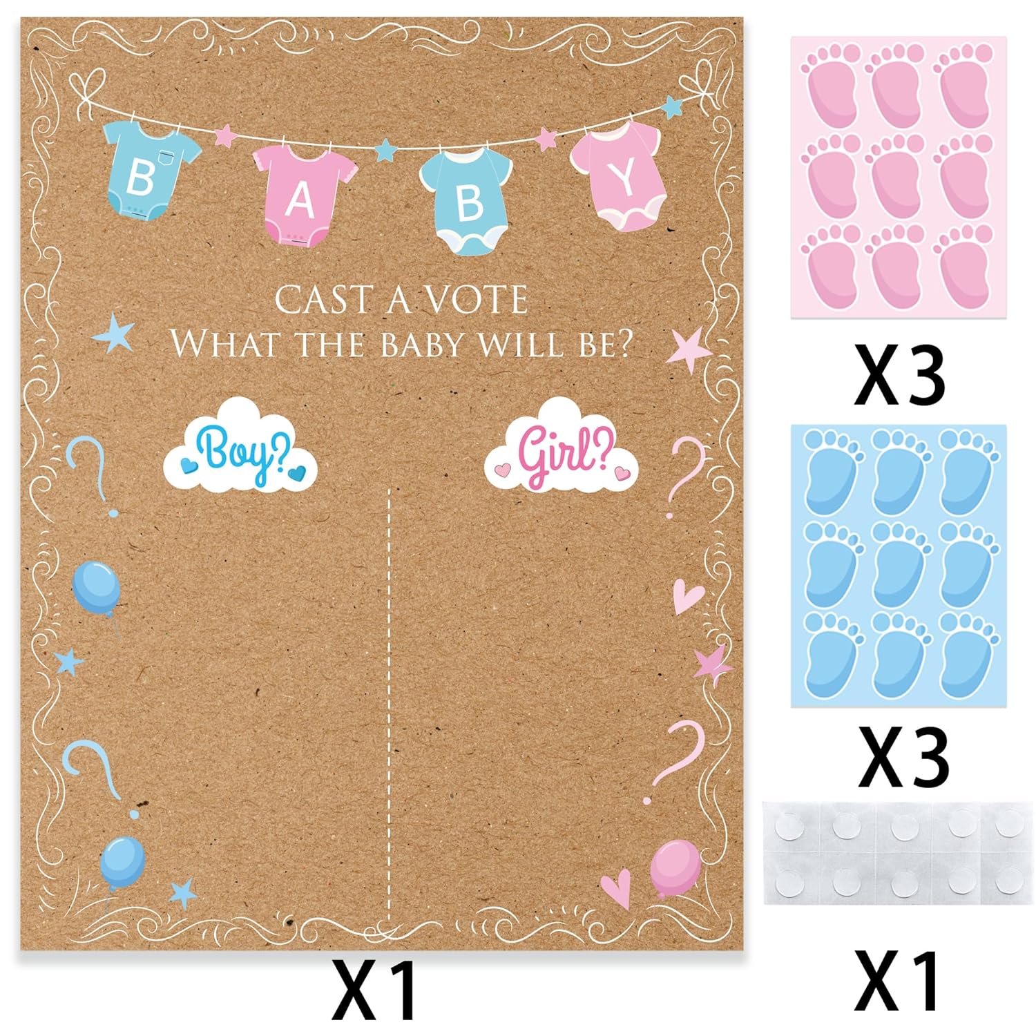 Gender Reveal Games Kit, Gender Reveal Voting Poster Board With 54 Voting Stickers For Gender Reveal Party Game Decorations(Brown)