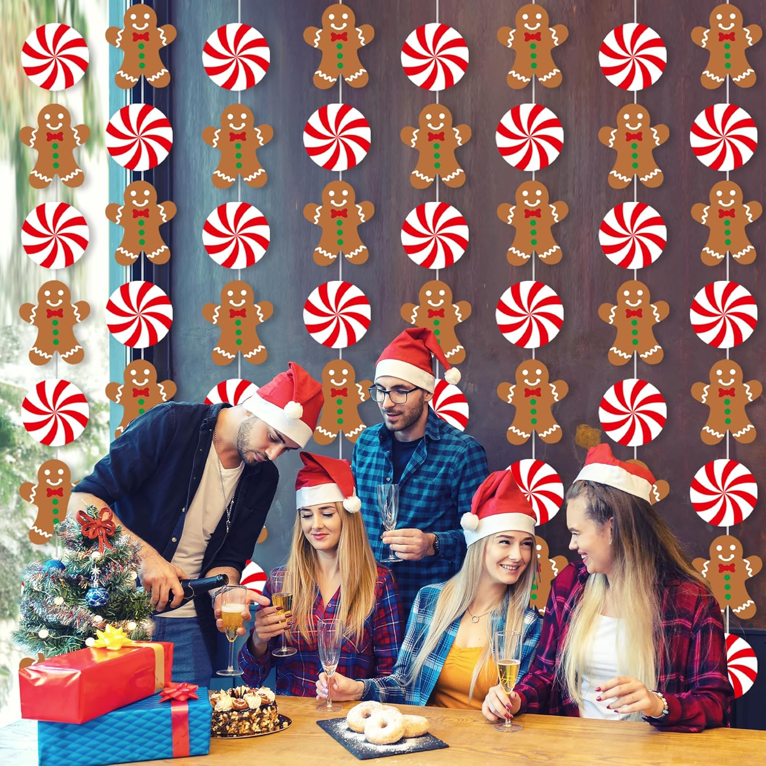 Christmas Candy Gingerbread Garlands 8-Piece Gingerbread Theme Decorations Gingerbread Man Hanging Garlands Xmas Peppermint Party Banner Decor For Xmas Winter Holiday Party Supplies