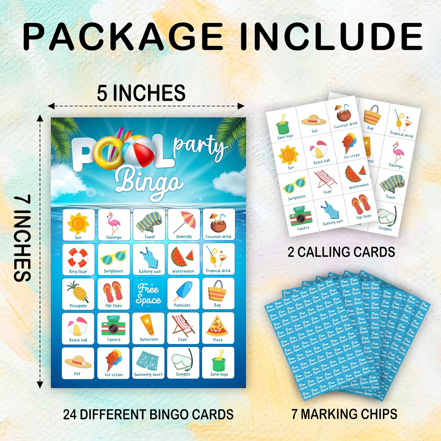 Pool Party Bingo Game For Adults, Tropical Summer Bingo Game Card Set, Hawaiian Themed Supplies Activities, Luau Aloha Favors For Family Friends Large Group -27