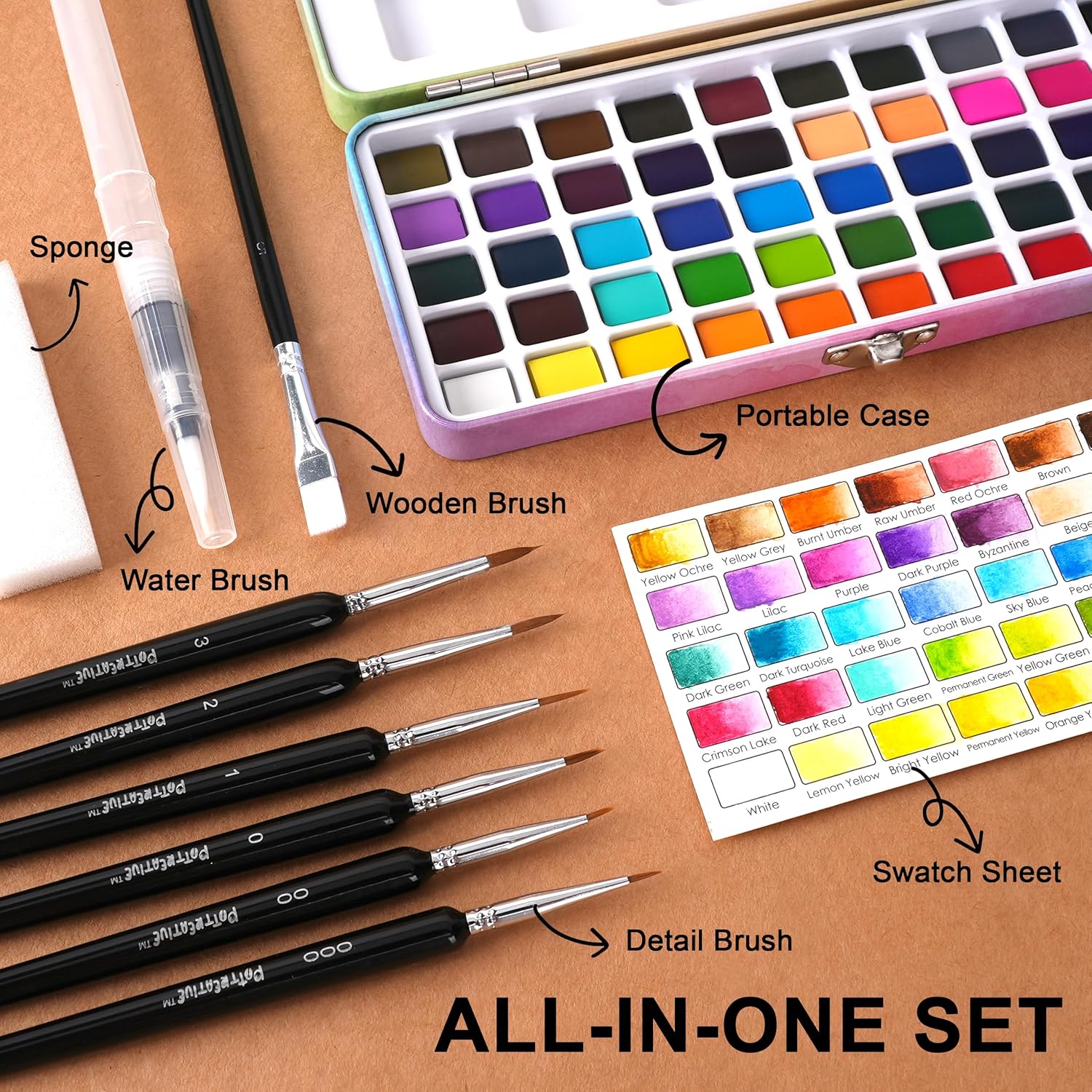 50 Colors Watercolor Paint Set - Vibrant Pigments In Portable Metal Case With 6 Brushes, Non-Toxic Travel-Friendly Painting Kit For Professional Artists/Students/Beginners