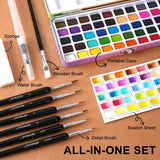 50 Colors Watercolor Paint Set - Vibrant Pigments In Portable Metal Case With 6 Brushes, Non-Toxic Travel-Friendly Painting Kit For Professional Artists/Students/Beginners