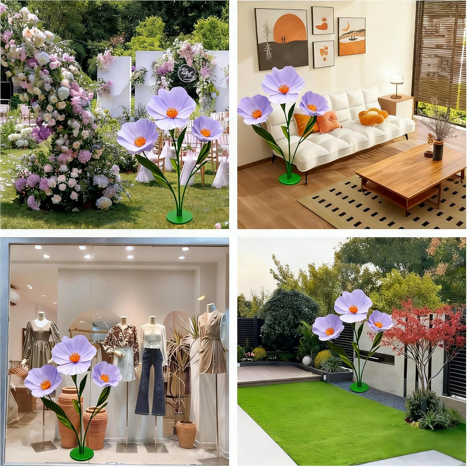 5.57 Ft Giant Artificial Flowers,Large Paper Flower,Adjustable Waterproof Fake Artificial Flower Decoracion Set For Wedding,Hotel,Office,Window Display And Home Farmhouse Decor (Pure Purple)