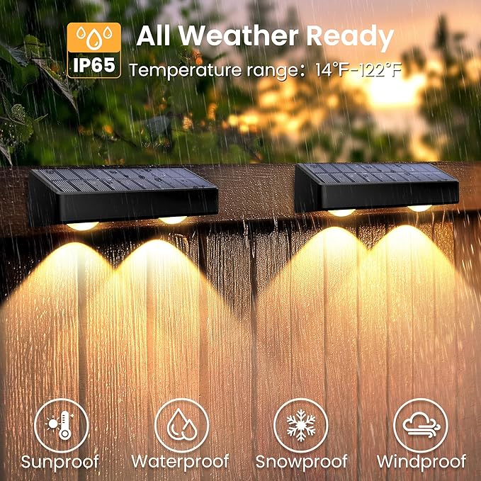 8 Pack Solar Fence Lights IP65 Waterproof 9 Colors Color Changing LED Deck Lights