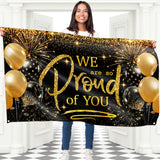 We are so Proud of You Banner - Congratulations Banner - Graduation Decorations for Prom - You Did It - Well Done - 5ft x 3ft (Black & Gold)