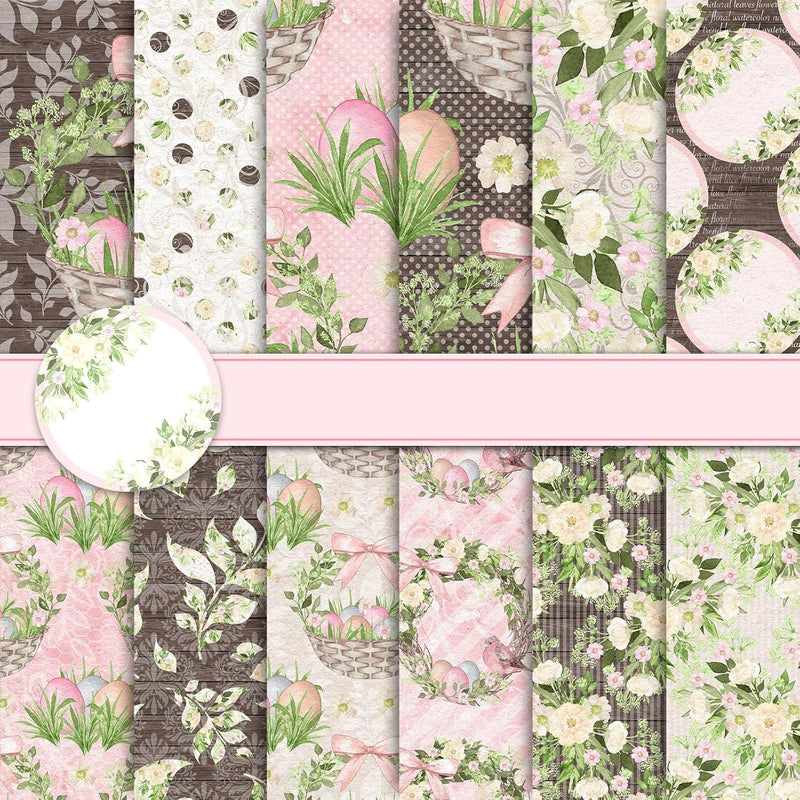 12 Designs Easter Pattern Paper Vintage Floral Folded Flat Scrapbook Paper Dou