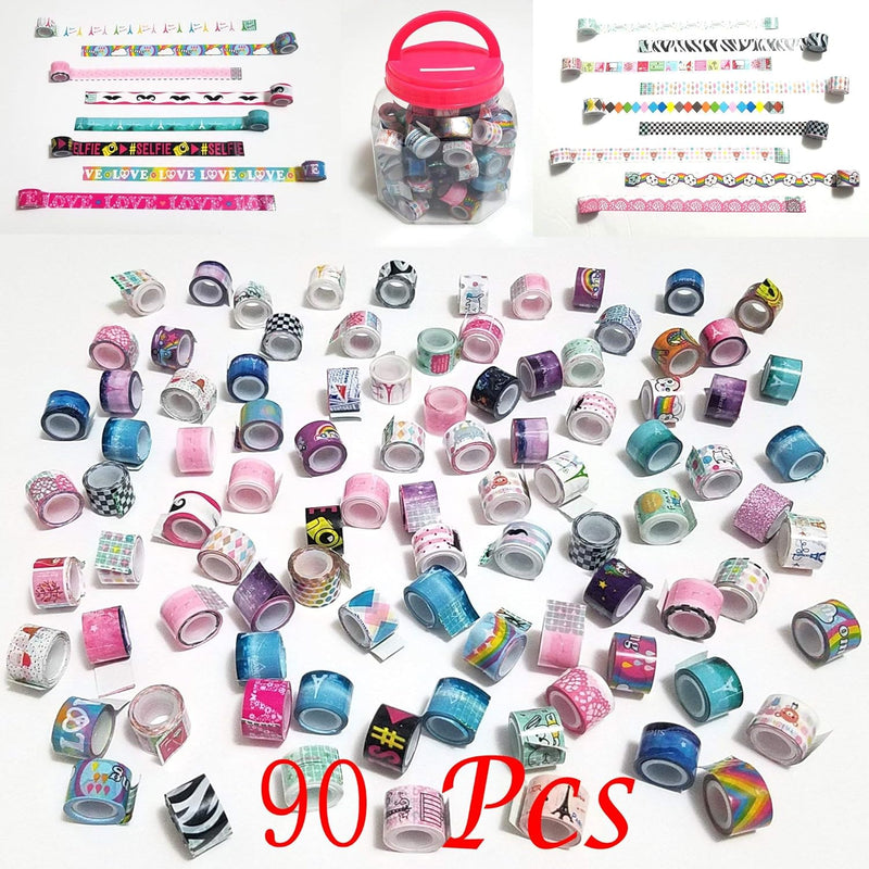 90 Rolls Mini Washi Tapes Set In A Piggy Bank Jar, Decorative Masking Tapes Ad