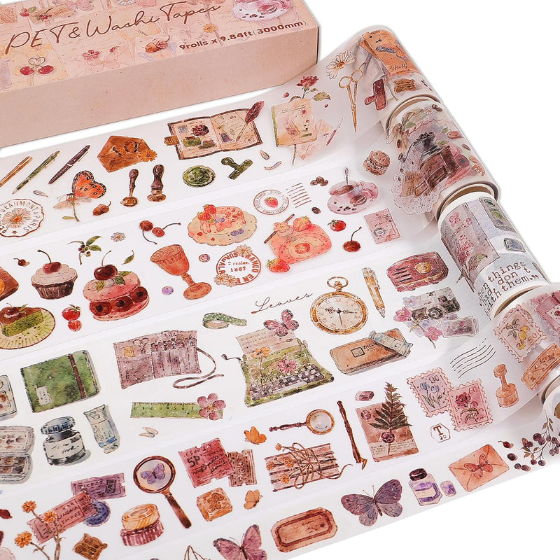 Fall Washi Tape & Pet Tapes For Journaling, Vintage 3 Rolls Washi Tapes & 6 Ro