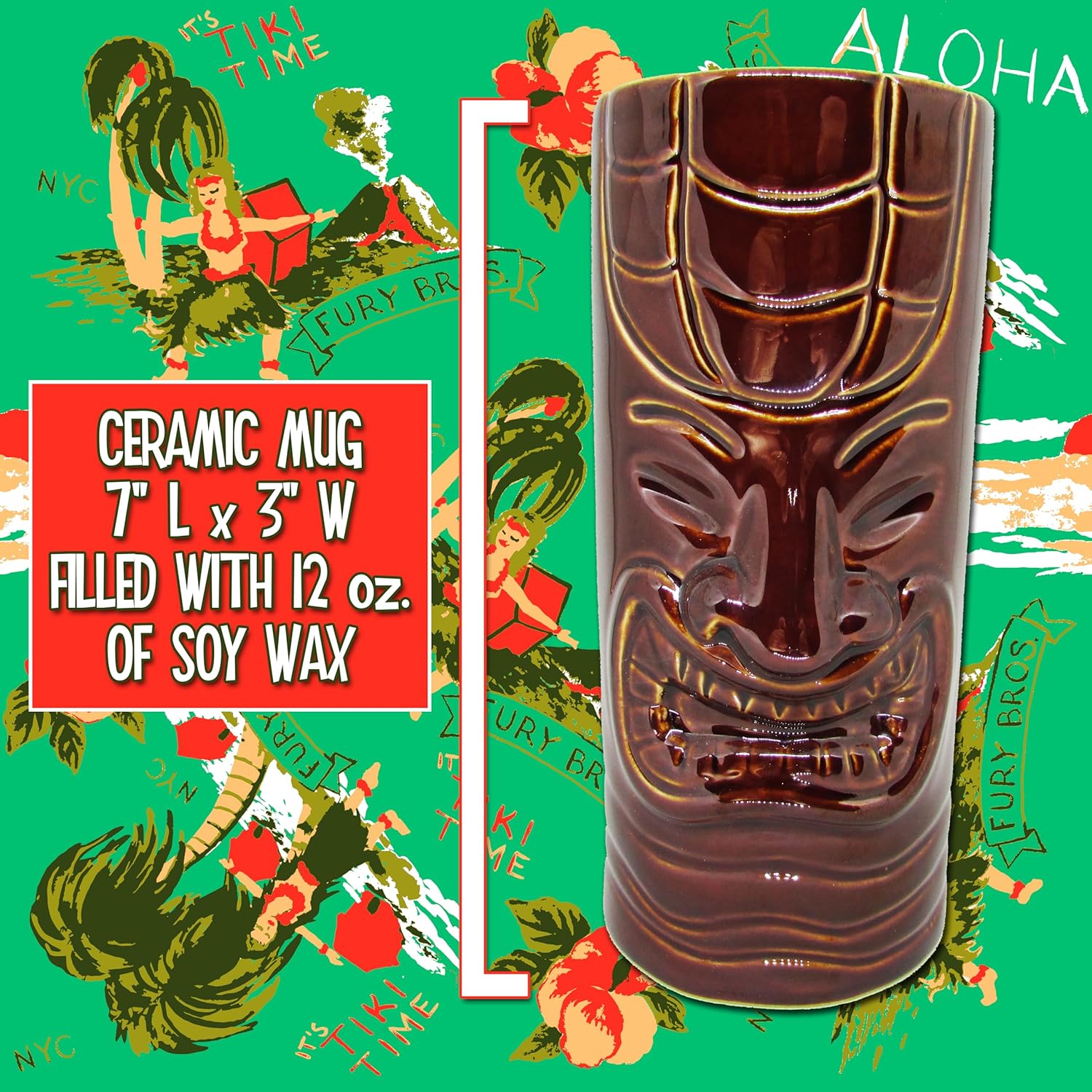Tiki Torchette Candles From | A 70-Hour Transport To The Tropics | Flamin' Zombie - Grapefruit, Yuzu, And Bitters |Soy Wax, Vegan Friendly | Hand Poured In The Usa, 12 Oz