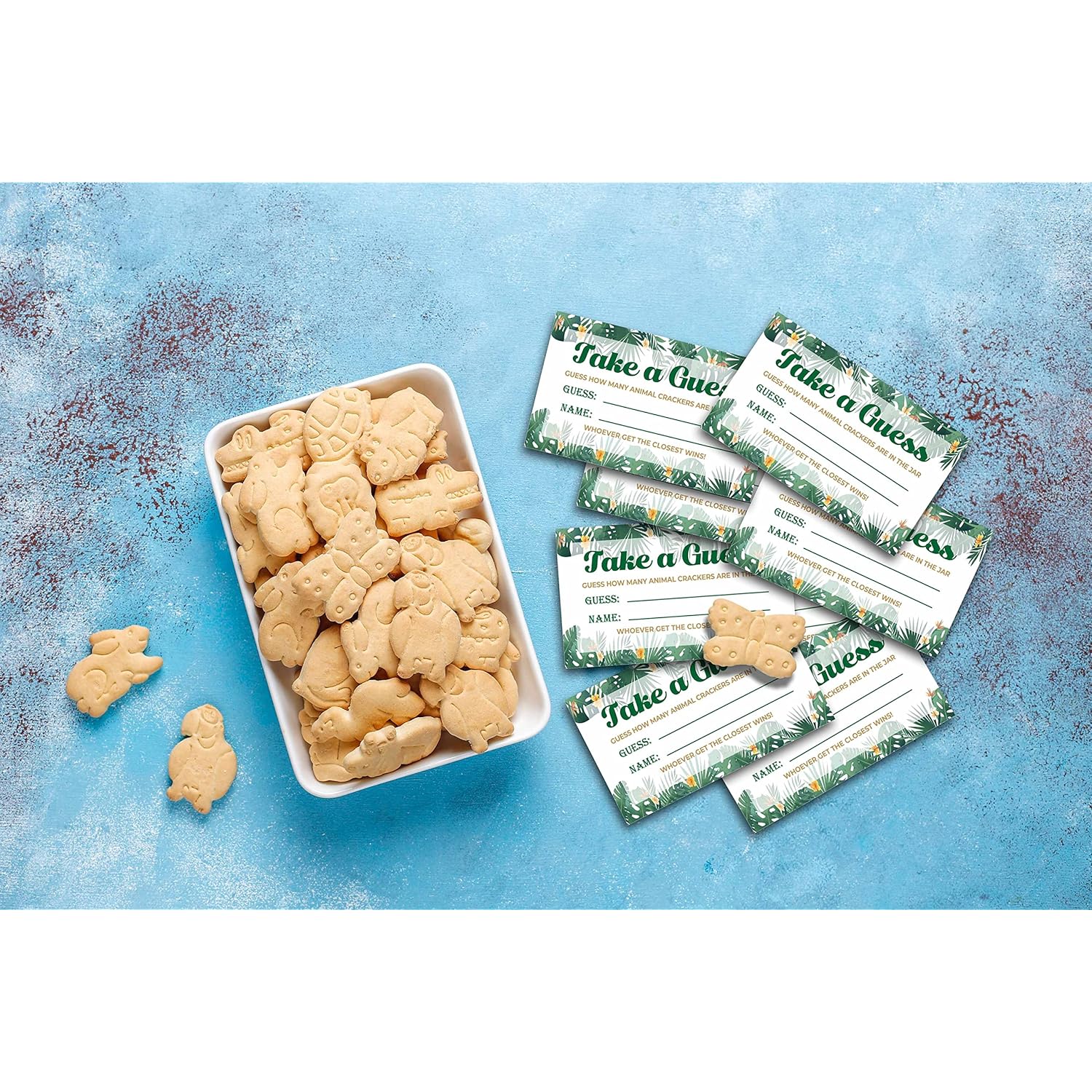 Baby Shower Game Set, Safari Find How Many Animal Crackers For Baby Shower, Jungle Gender Reveal Party Favor(1 Standing Sign + 50 Find Cards), Candy Find Game Tickets Gender Reveal Decor(01)