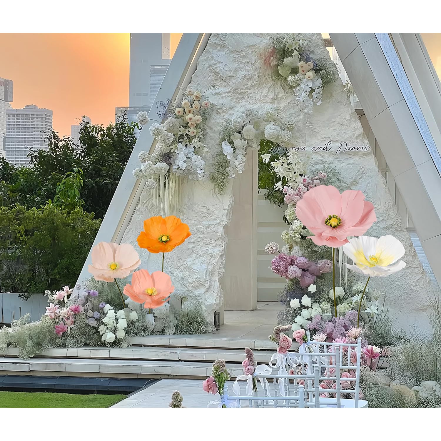 Artificial Flowers Decorations 5.58Ft Fake Paper Poppy Flower For Standing Reception Wedding Arrangements Mother'S Day Party Banquet Background Decor (Pink-1)