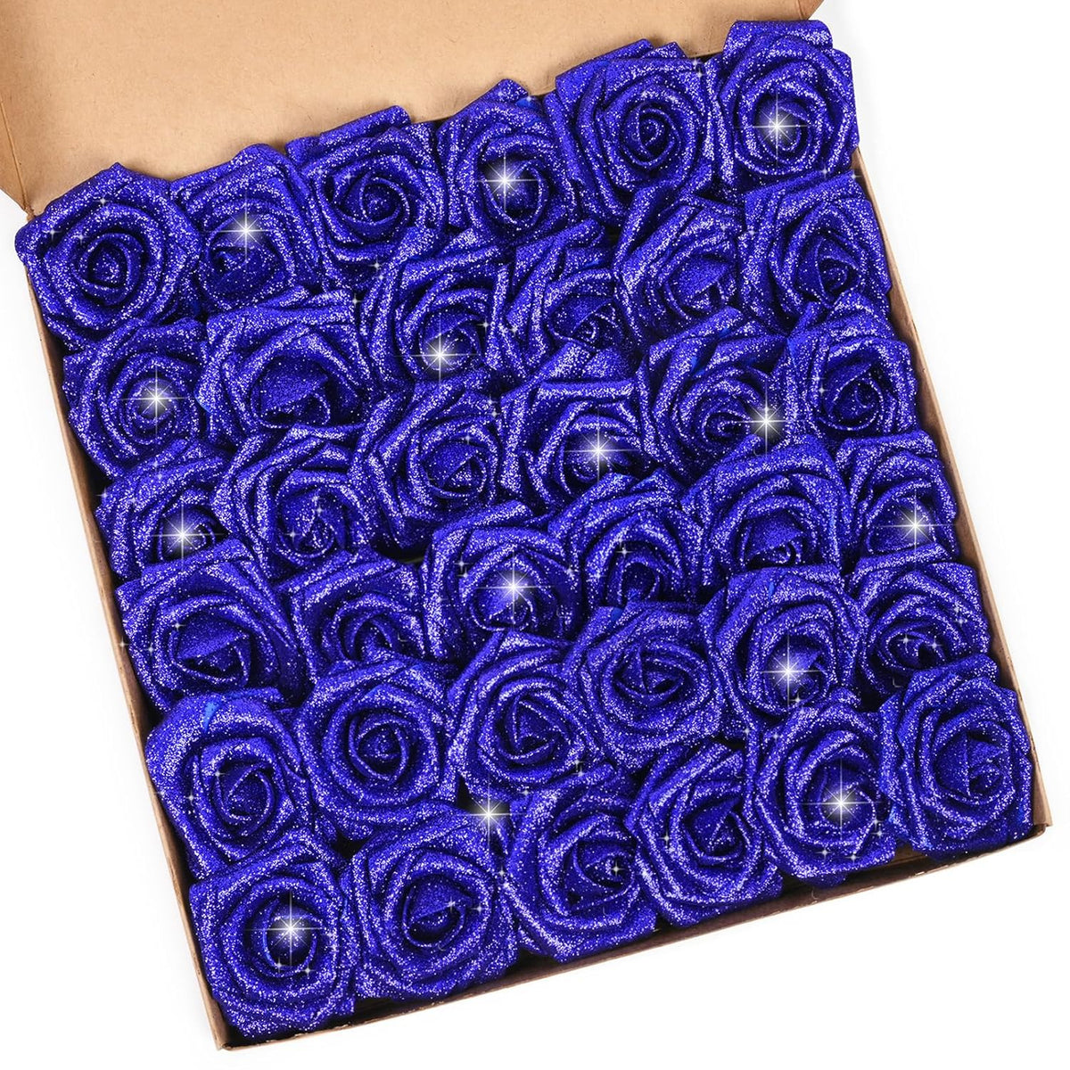 36Pcs Roses Artificial Flowers, Glitter Blue Roses Foam Flowers With Stems, Fake Flowers Glitter Foam Roses Bouquet For Diy Wedding Party Bridal Arrangements Table Centerpieces Home Decorations