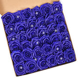 36Pcs Roses Artificial Flowers, Glitter Blue Roses Foam Flowers With Stems, Fake Flowers Glitter Foam Roses Bouquet For Diy Wedding Party Bridal Arrangements Table Centerpieces Home Decorations