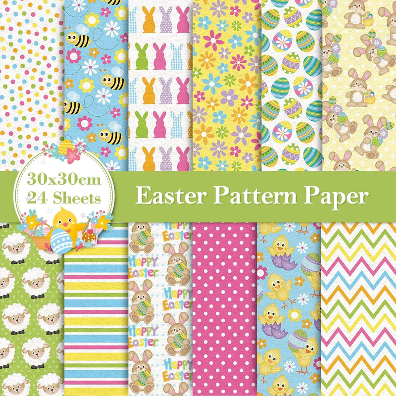 12 Designs Easter Pattern Paper Pack 24 Sheet Easter Egg Bunny Chick P