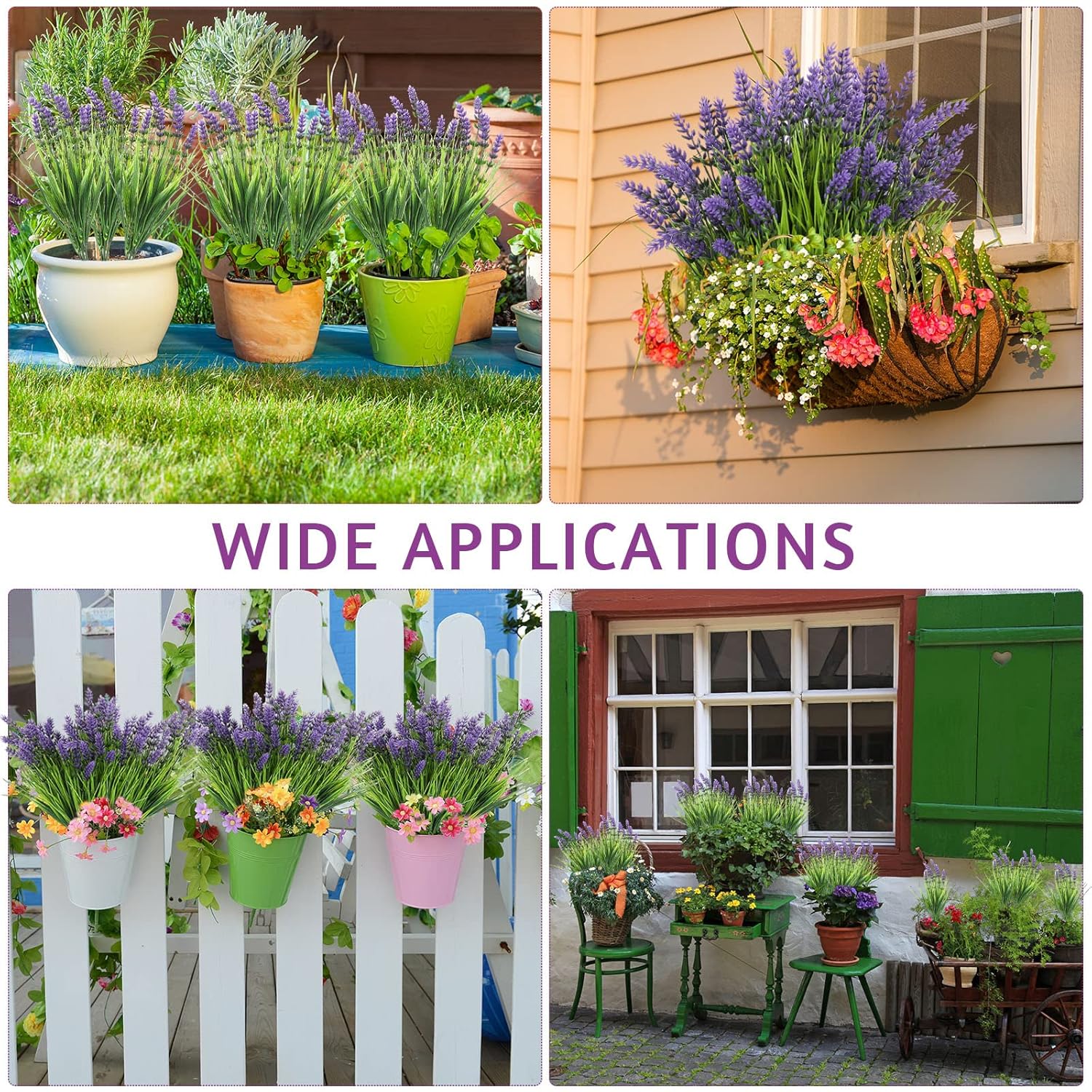 36 Bundles Artificial Plants Outdoor Fake Monkey Grass With Flowers Greenery Uv Resistant Faux Outdoor Plants Plastic Flowers For Garden Office Patio Pathway Outside Decor(Purple)