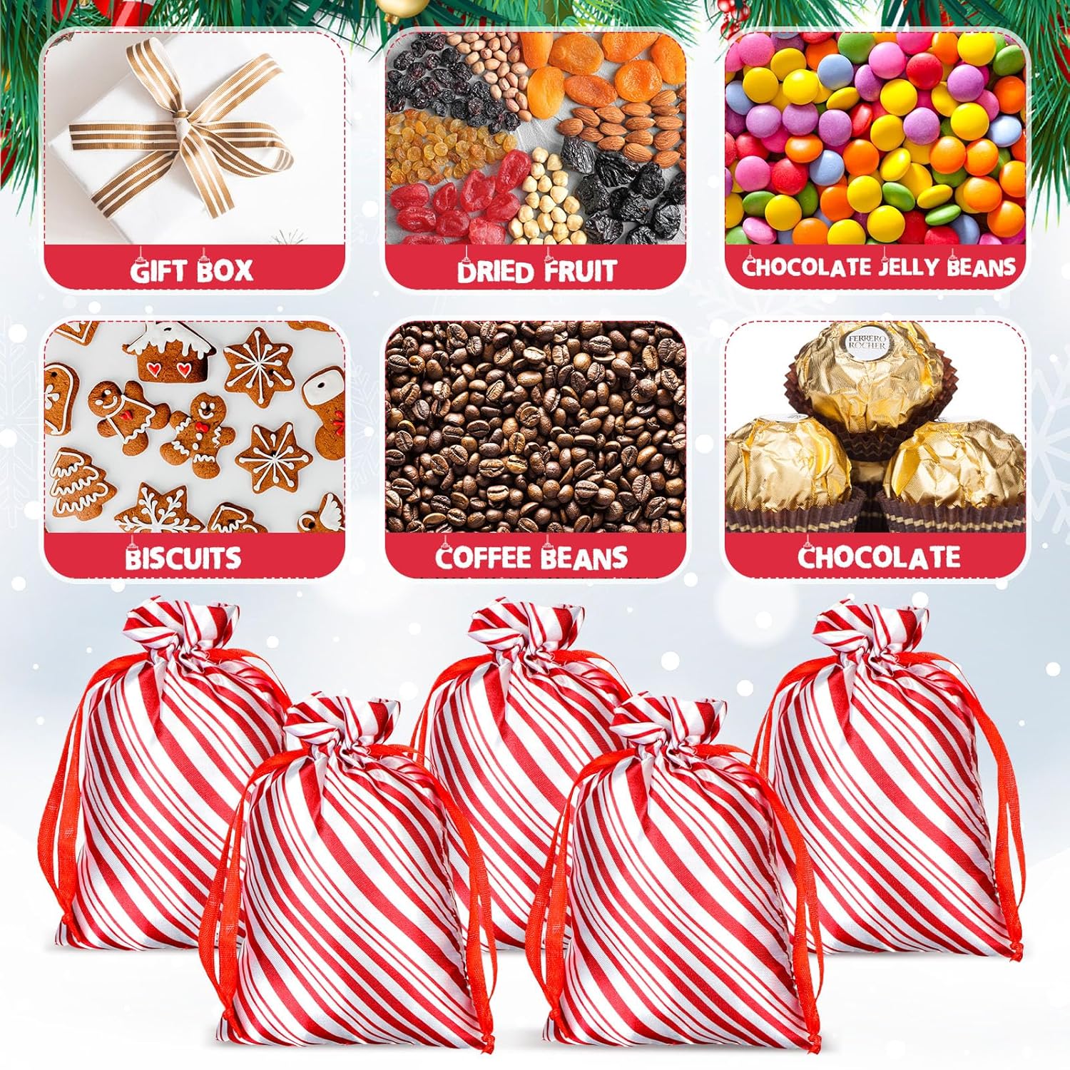 100 Pcs Christmas Satin Gift Bags With Drawstring Candy Cane Bags Christmas Mini Glitter Stripes Treat Bag Reusable Gift Wrapping Sack For Xmas Holiday Party Favor(4 X 6 Inch,White And Red)