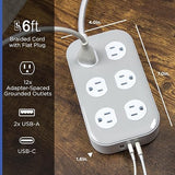 GE 12 Outlet Surge Protector 2 USB A 1 USB C 6FT Braided Cord White