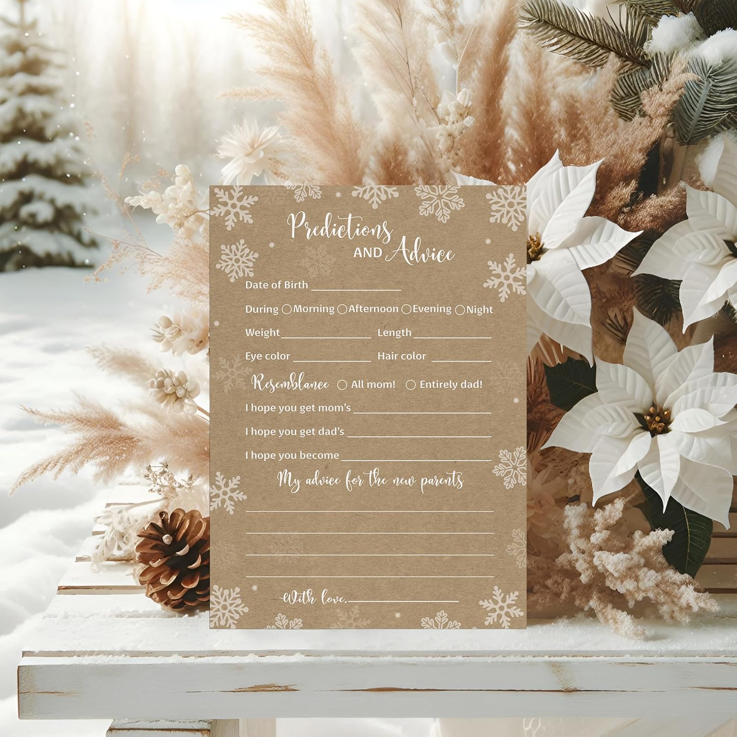Snowflakes Prediction And Advice Cards - Pack Of 25 - Winter Wonderland Gender Reveal Baby Shower Game Wishes For Mommy & Daddy Message Baby It’S Cold Outside Activity Keepsake Frost Holiday G782-Pdav