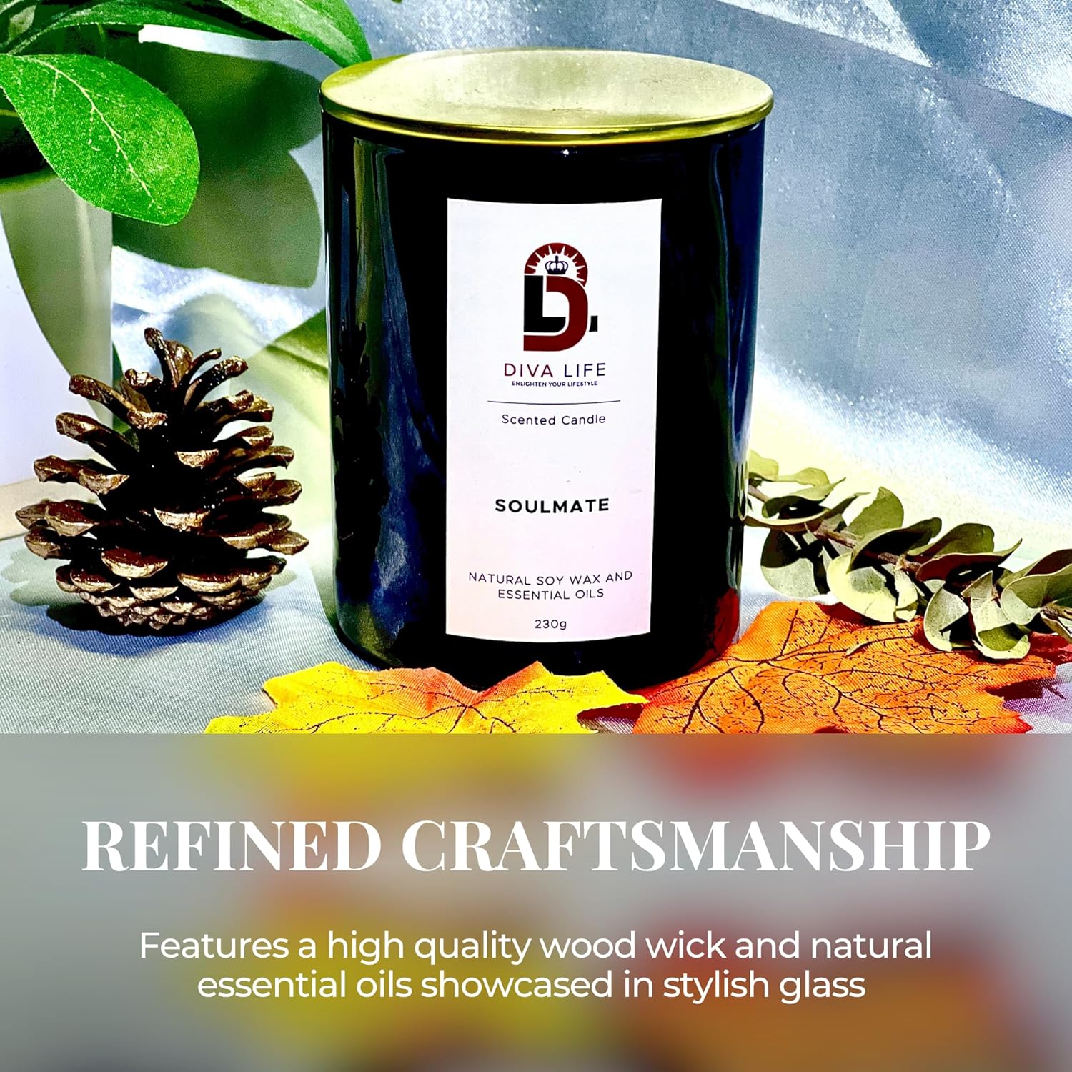 Soulmate Glass Jar Candle – Handcrafted Wood Wick Soy Candles – Fresh Citrus & Floral Scent Aromatherapy Candle – Smokeless & Long Lasting Aromatic Candles W/ 35 Hour Burn Time