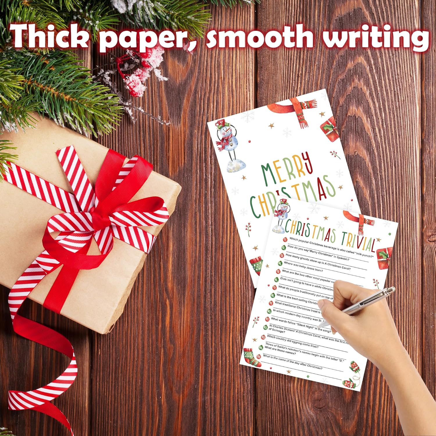 Christmas Trivial Party Game Card Set - 20 Christmas Game Cards With 1 Answer Card - Funny Holiday Activity For Family Adults & Teens - Xmas Party Decoration & Supplies(Snowman Sock)- A02
