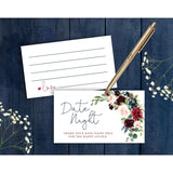 Burgundy And Navy Floral Date Night Game Sign And Cards - Great For Bridal Showers And Weddings - 1 Self-Standing Sign And 50 Guessing Cards
