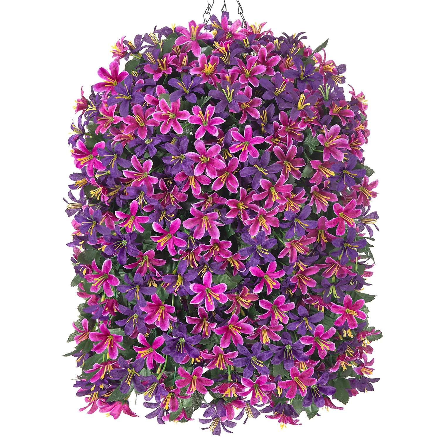 Artificial Flowers Plants For Outdoor With Basket, 4Pcs Silk Hanging Faux Flowers Long Trailing Vines For Outside Home Porch Patio Decoration, Fuchsia & Purple