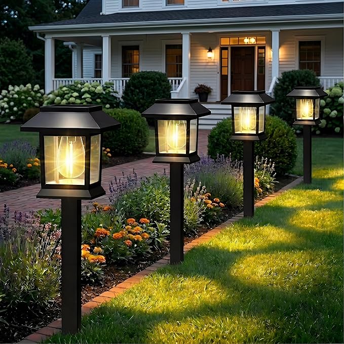12 Pack Solar Pathway Lights Waterproof Black Landscape Lights for Garden Yard Walkway