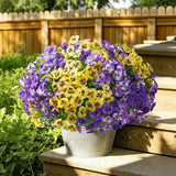 Artificial Fake Pansy Flowers For Outdoor Outside, 20Pcs Faux Silk Mixed Pansies Uv Resistant Flowers For Porch Yard Patio Window Box Home Decor (Purple Yellow Gradient Purple)