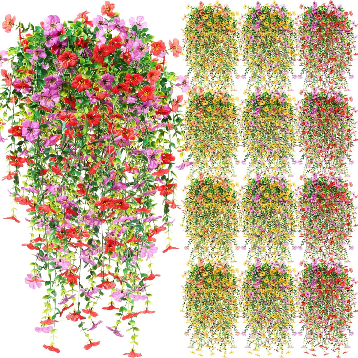 12 Pack Artificial Hanging Flowers Plants For Outdoors 30 Inch Uv Resistant Fake Plastic Faux Artificial Plants Bulk For Planter Porch Patio Yard Garden Wedding Wall Indoor