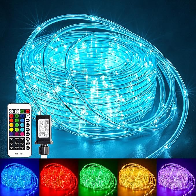 33FT Color Changing Rope Lights 100 LED Waterproof Outdoor Indoor String Lights with Remote