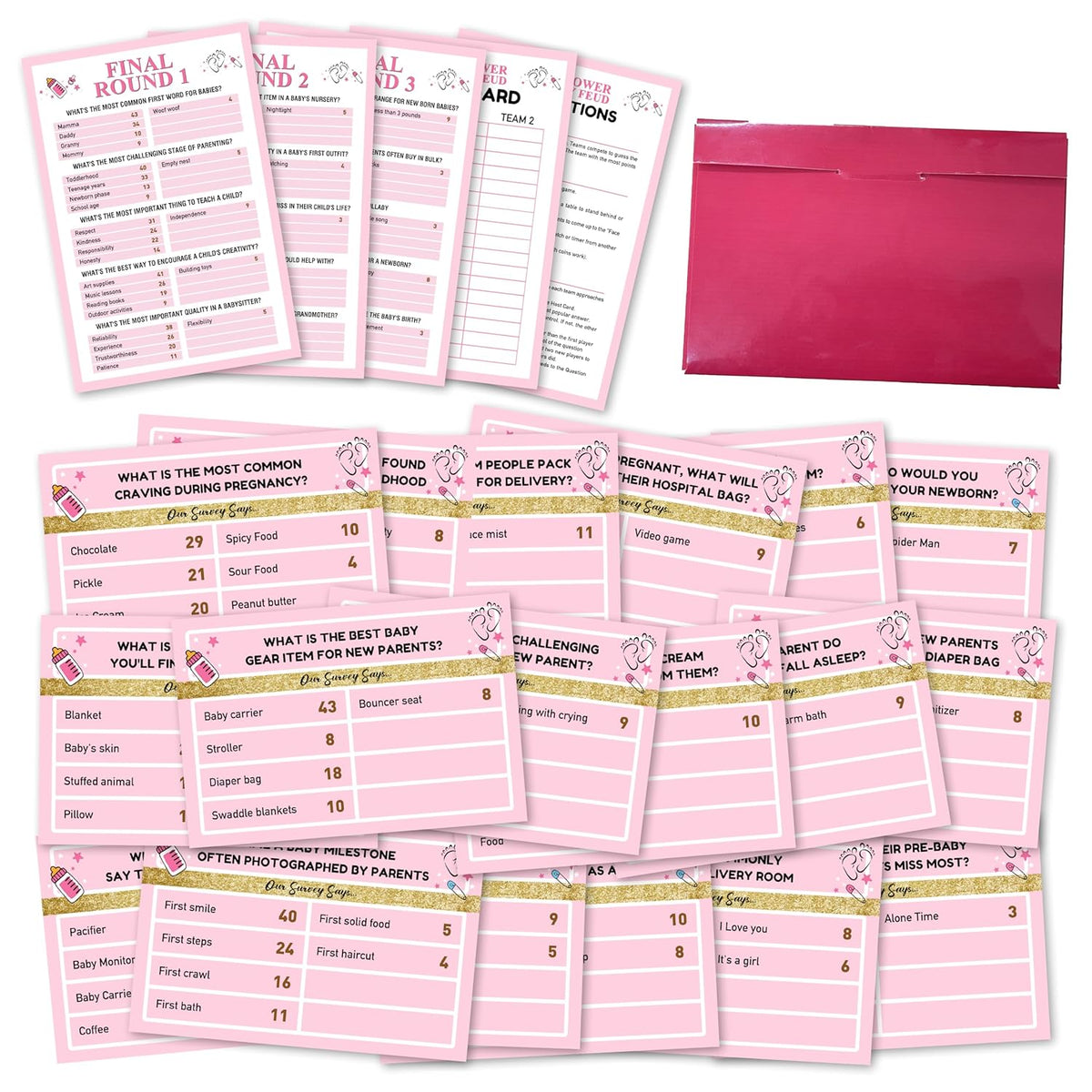 Baby Shower Feud Games, Pink Shower Game Cards, Gender Reveal Party Games For Family Friend, Friendly Feud Game For Groups, Baby Shower Party Decorations Supplies Favors?03