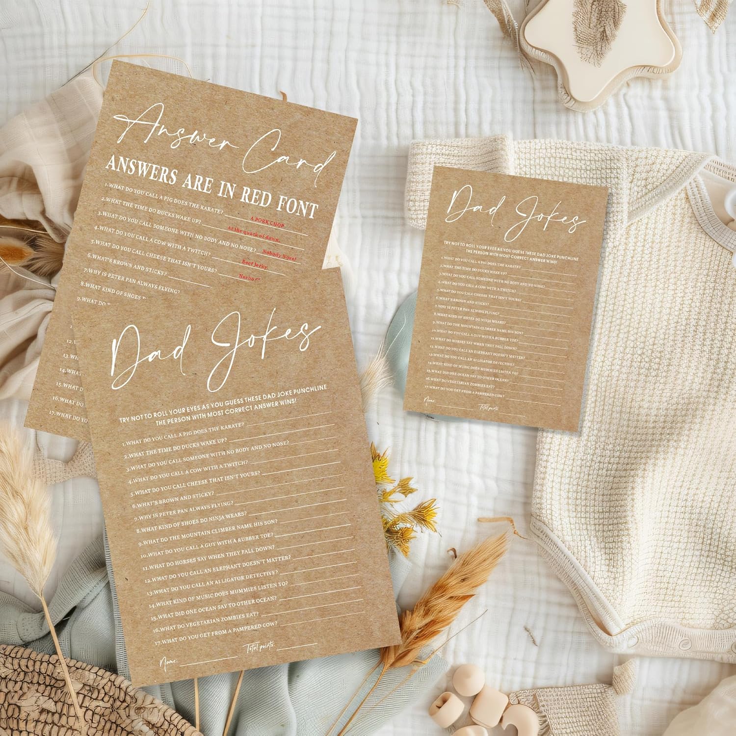Kraft Paper Baby Shower Games, 30 Minimalism Dad Jokes Game Cards With 1 Answer Card For Boy Or Girl, Gender Reveal, Baby Shower Game Activity, Party Favors And Supplies-16