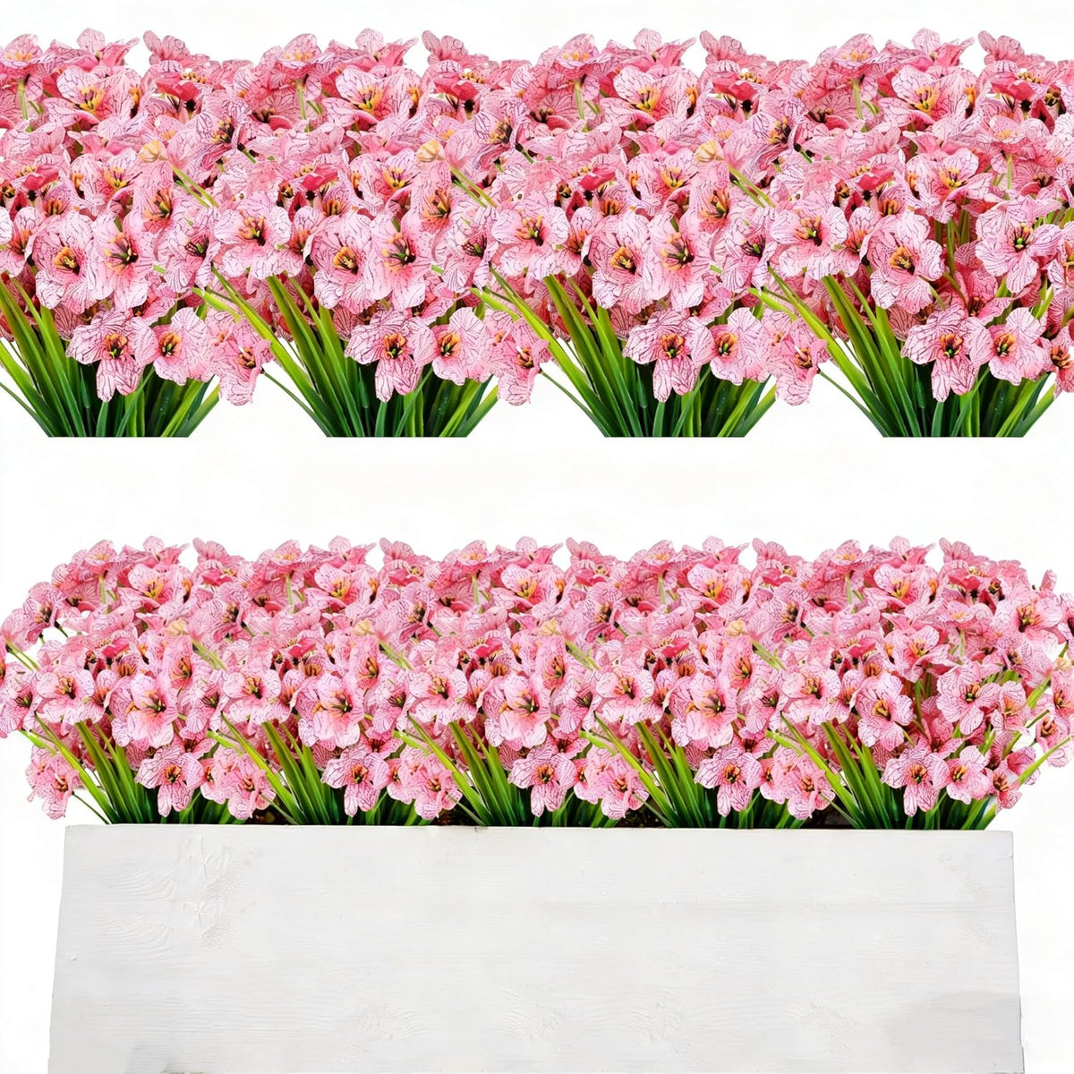 20 Bundles Artificial Flowers For Outdoor Outside Spring Summer Decoration Uv Resistant Faux Flowers No Fade Fake Plastic Plants Garden Porch Window Box Decorating (Pink)