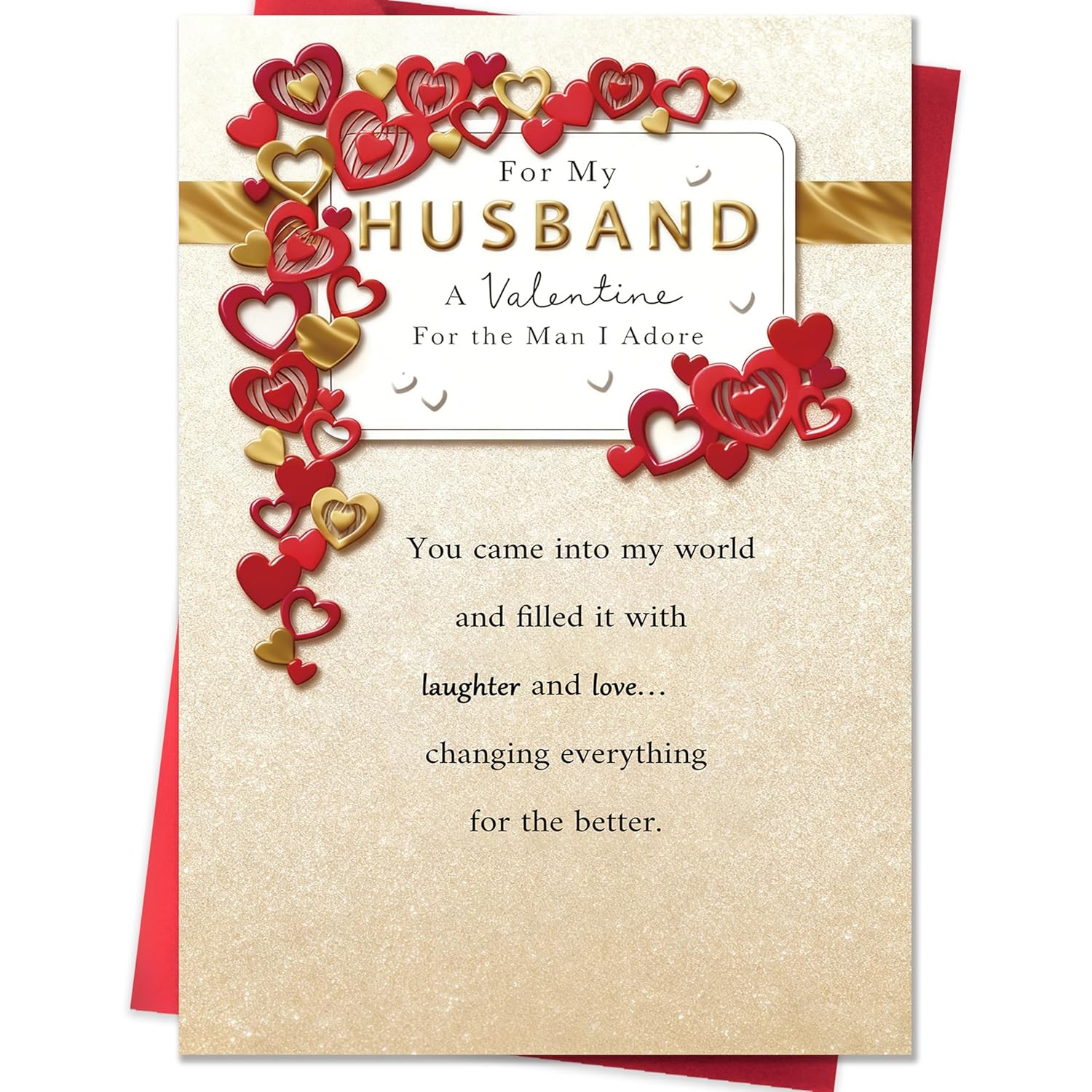 Valentines Day Card For Husband,Valentines Day Cards Gifts For Him,Valentines Card For Husband Men With Luxury Gold Red Heart Design