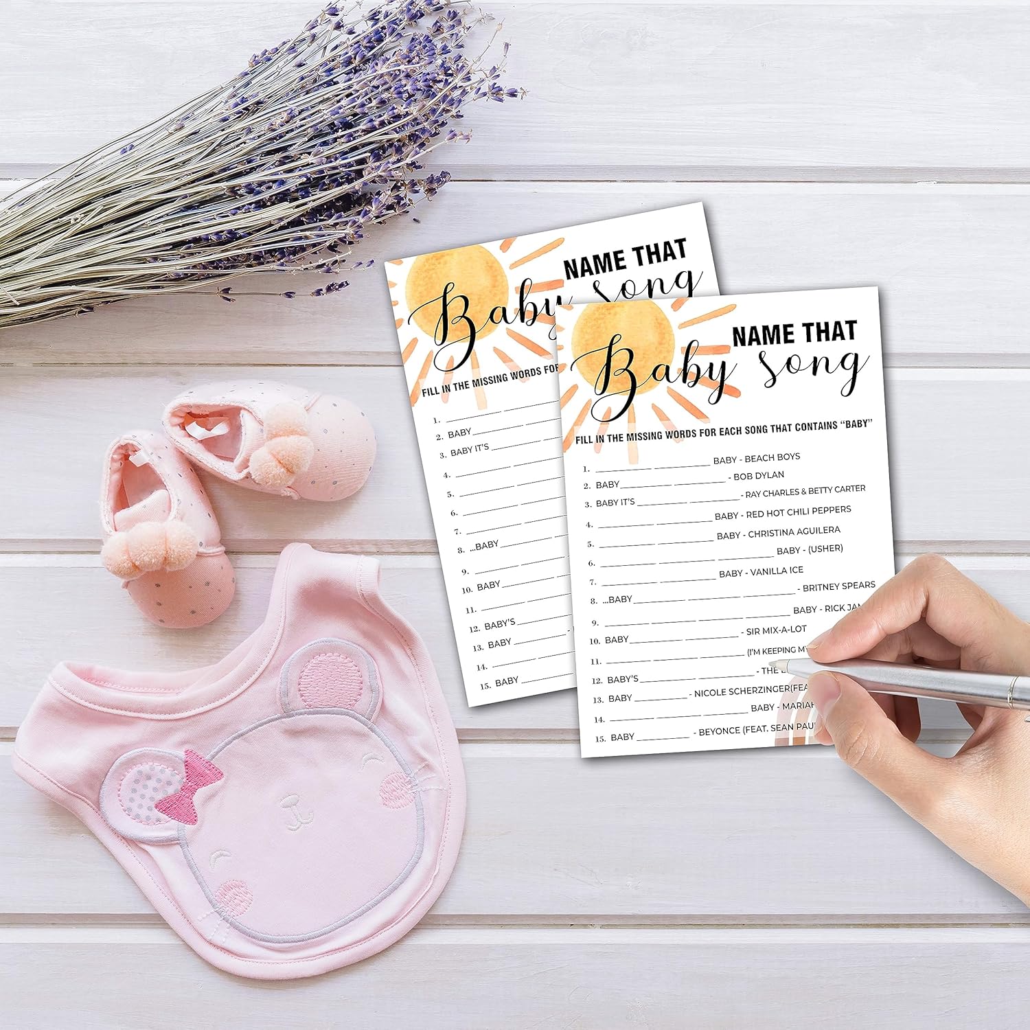 Boho Rainbow Name That Baby Song Baby Shower Games, 25 Sunshine Gender Neutral Cards With 1 Answer Card, Gender Reveal Party Game Set For Women, Men-A21