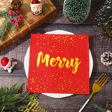 75Pcs Christmas Paper Napkin Gold Foil Merry Bright Holly Disposable Dinner Napkin Red Pink Green Luncheon Napkin For Xmas Winter Party Supplies Table Decor