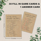 Baby Shower Game - Set Of 30 Kraft Paper Double Print - Name That Baby Song Game Cards With 1 Answer Card For Baby Boy Girl, -Baby Announcements, Gender Reveal Games, Party Favors And Supplies - B12