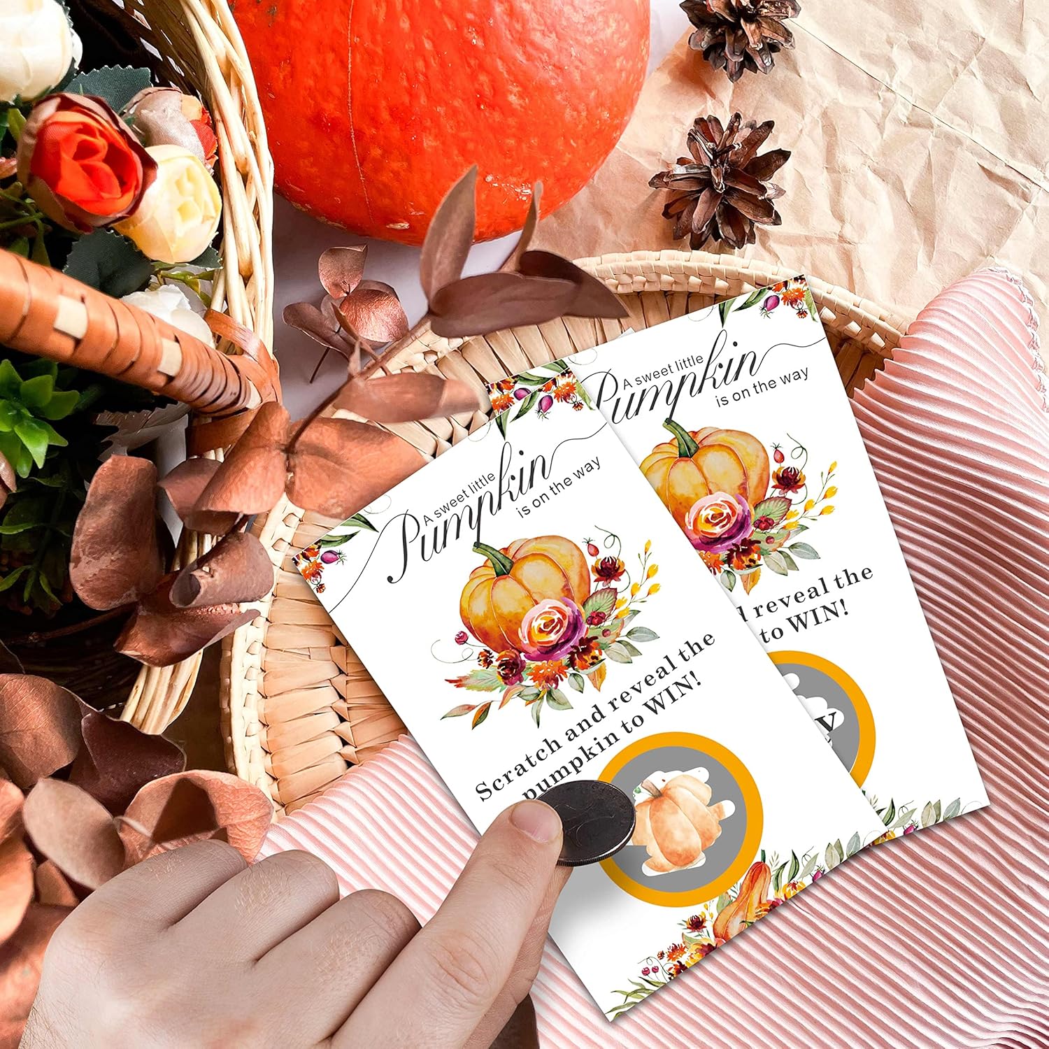 Thanksgiving Day Scratch Off Game Cards - Pumpkin & Turkey Design Fall Harvest Party Game - Halloween/Autumn Themed Party Activities & Supplies Decorations - 50 Pack(08)
