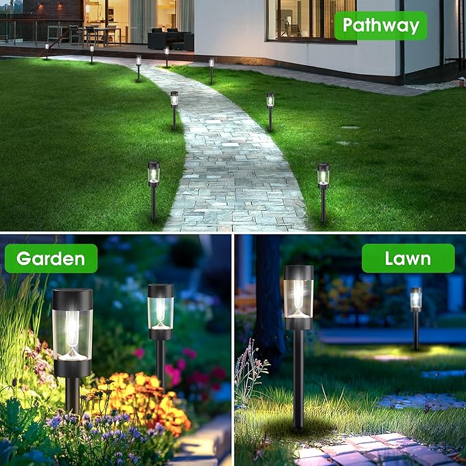 12 Pack Solar Pathway Lights Waterproof Cool White Landscape Garden Yard Walkway Lights